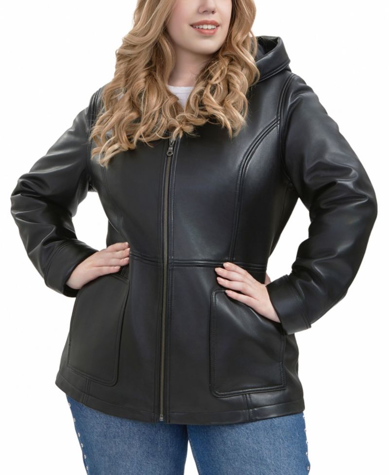 Plus Size Cara Hooded Leather Coat