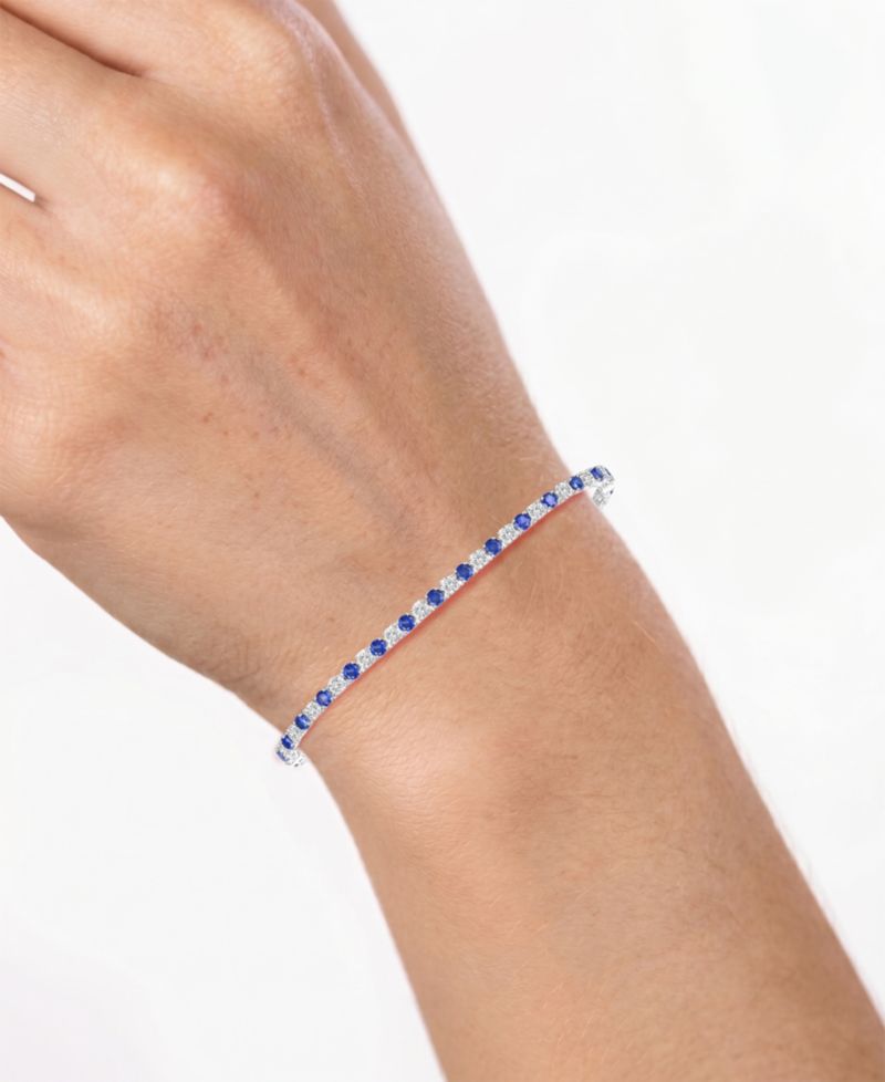 Lab-Grown Blue Sapphire (3-1/6 ct. t.w.) and Lab-Grown White Sapphire (3-1/6 ct. t.w.) Bracelet in Sterling Silver (Also Available in Multi-Stone)