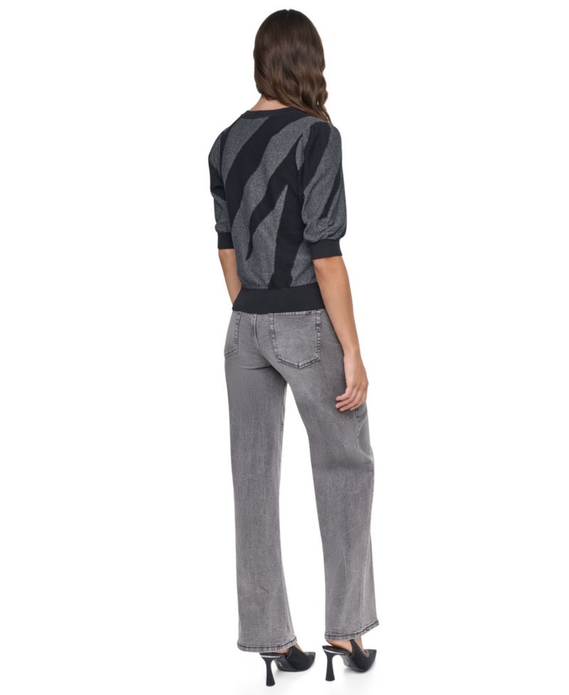 Women's Colorblock Lurex 3/4-Sleeve Pullover Sweater