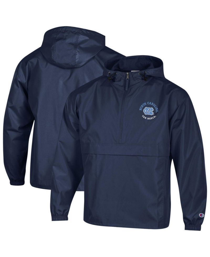Men's Navy North Carolina Tar Heels Packable Hooded Windbreaker Half-Zip Jacket
