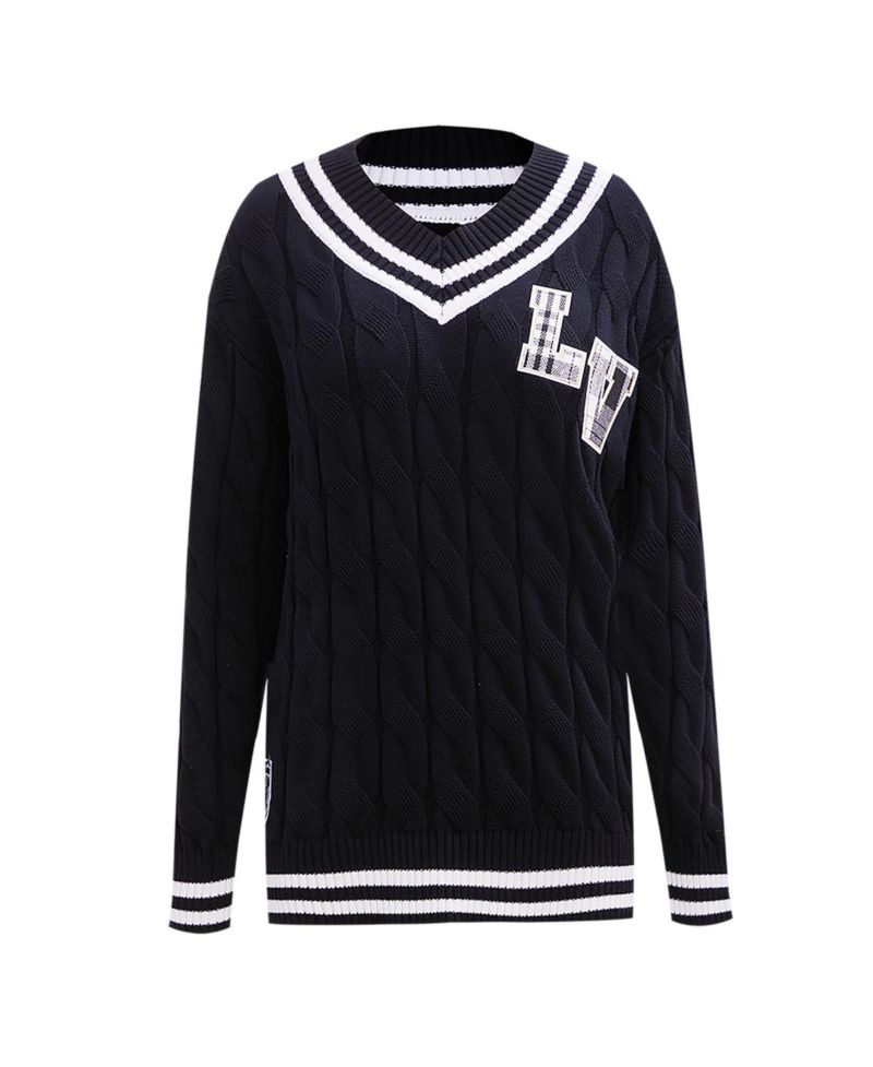Women's Black Las Vegas Raiders Prep V-Neck Pullover Sweater