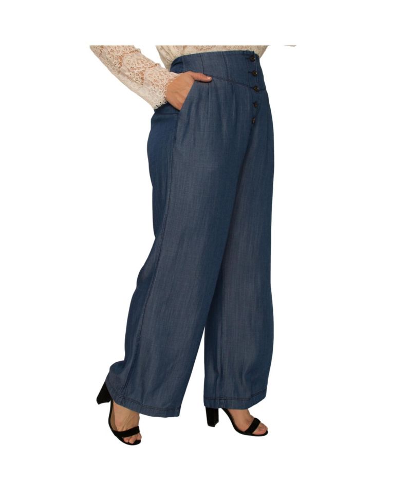 Plus Size High Rise Dark Indigo Wide Leg Tencel Pants