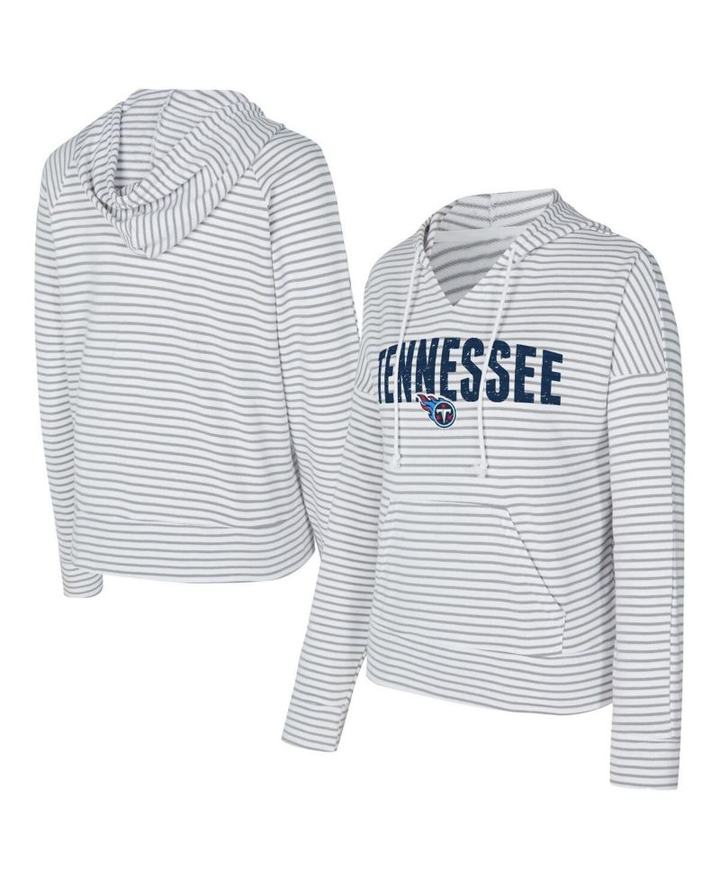 Women's White/Gray Tennessee Titans Liftoff Striped V-Neck Hoodie