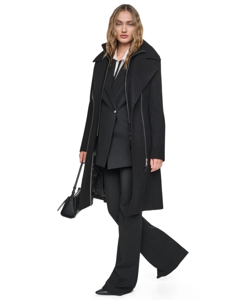 Women's Wool Belted Wrap Coat with Bib