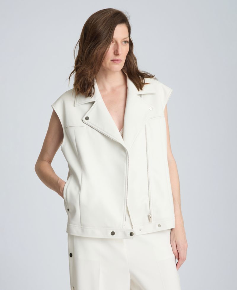 Women's Boxy Moto Faux Leather Sleeveless Vest