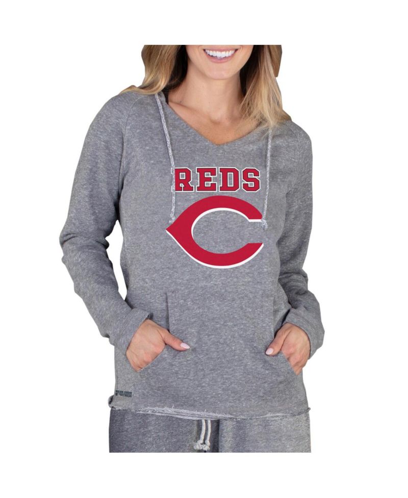 Women's Gray Cincinnati Reds Mainstream Terry Long Sleeve Hoodie Top