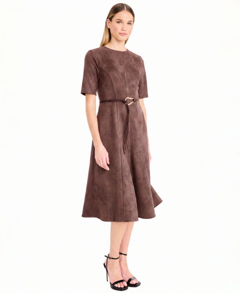 Women's Short-Sleeve Crewneck Fit & Flare Dress