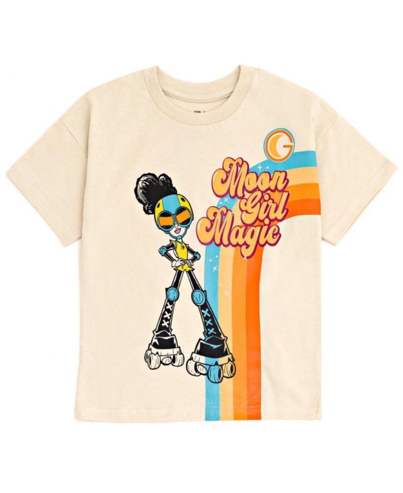Little Girls Moon Devil Dinosaur Oversized Drop Shoulder T-Shirt and Shorts Outfit Set
