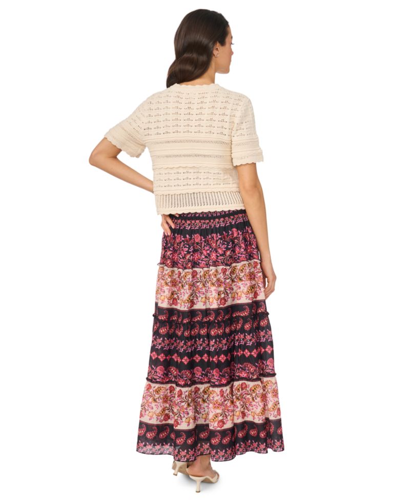 Women's Multi-Stitch Pointelle Short-Sleeve Sweater