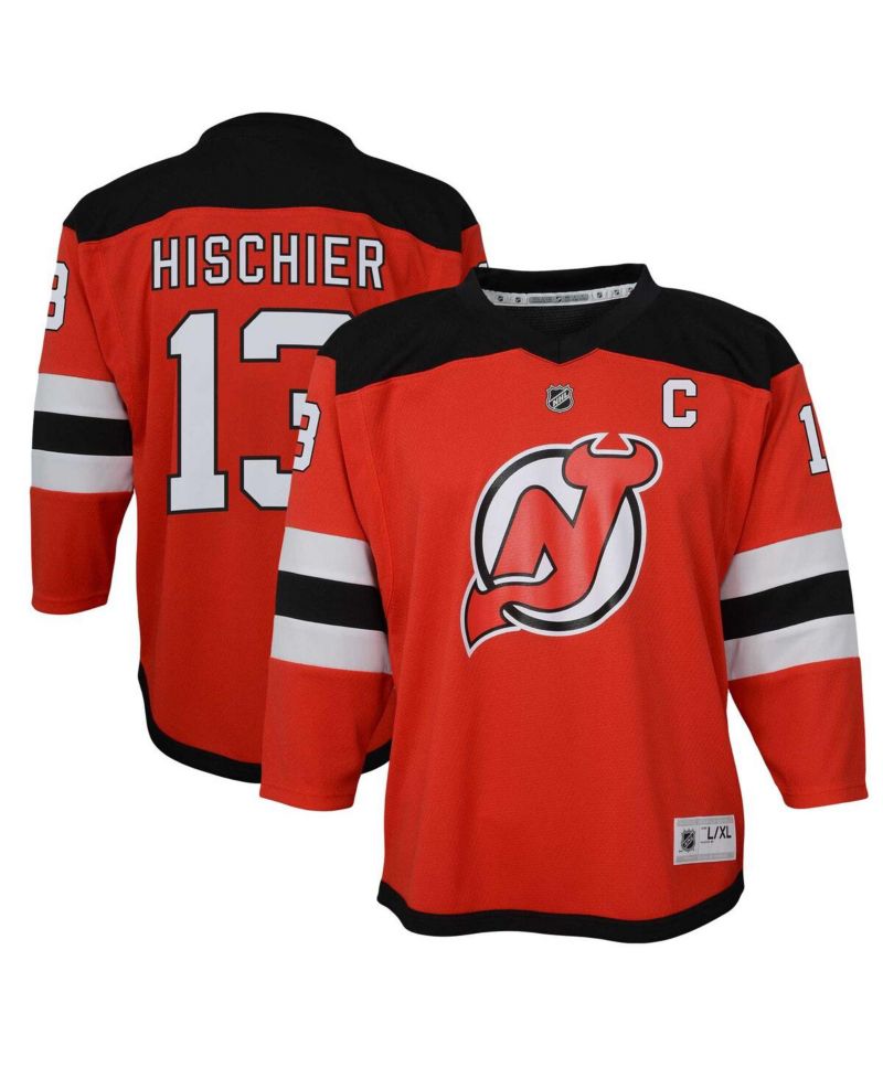 Big Boys and Girls Nico Hischier Red New Jersey Devils Captain Patch Home Replica Player Jersey