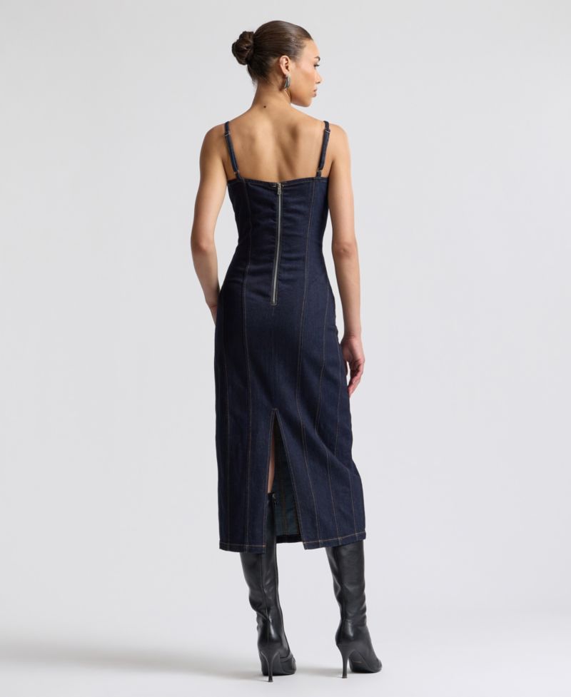 Women's Seamed Denim Midi Dress