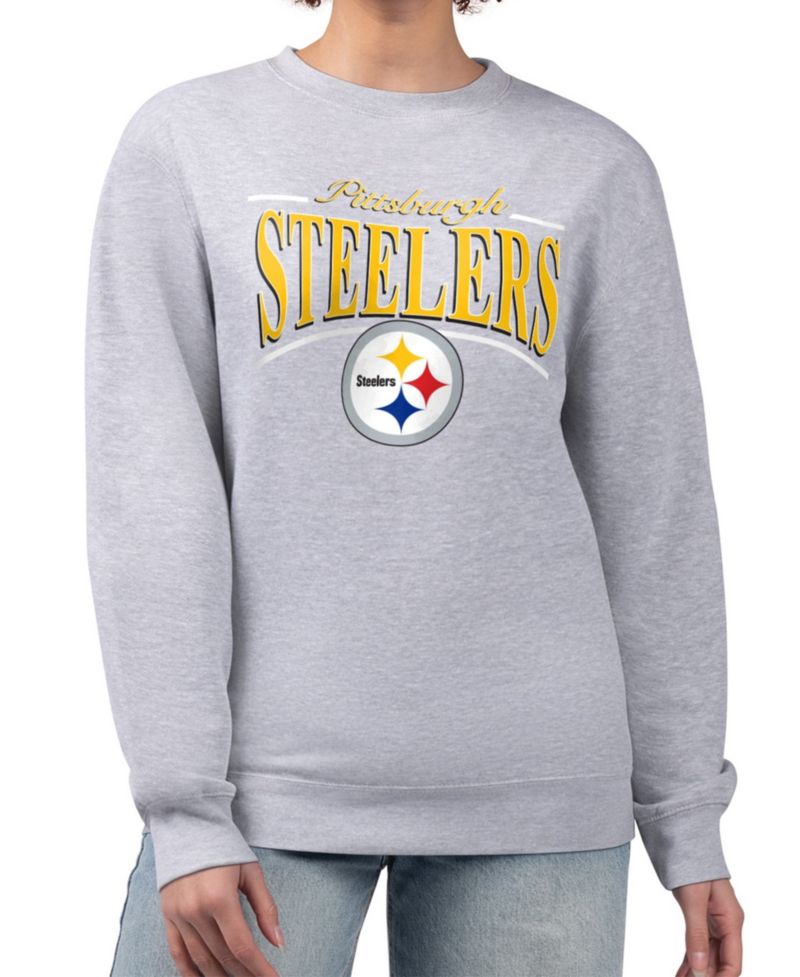 Women's Gray Pittsburgh Steelers Arch Stripe Fleece Pullover Sweatshirt