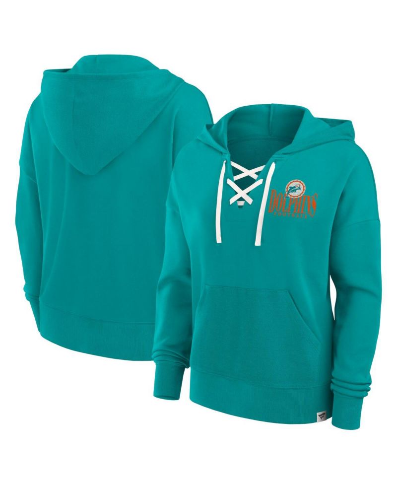 Women's Aqua Miami Dolphins Blitz Left Lace-Up Pullover Hoodie