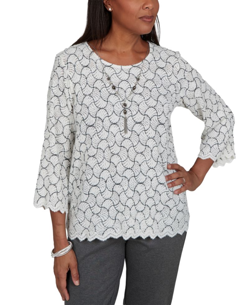 Women's Textured-Knit Scalloped-Hem Blouse