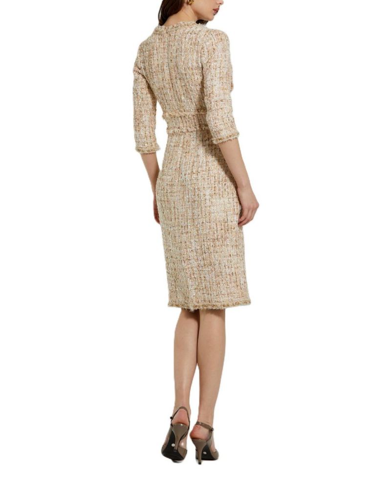Women's 3/4 Sleeve Beaded Trim Patch Pocket Dress