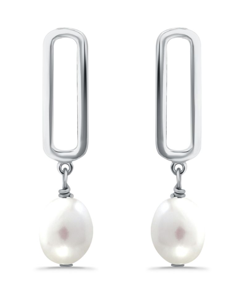 White Cultured Pearl Paperclip Drop Earring