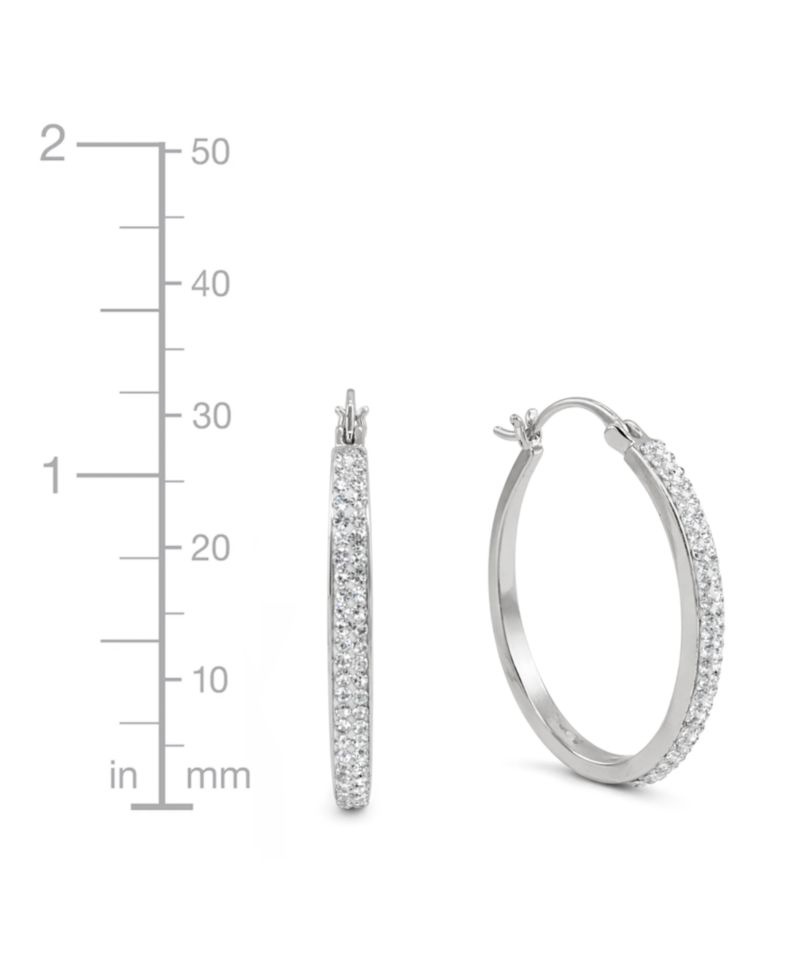 Crystal Tapered Hoop Earrings in Silver-Plate, 1.2"