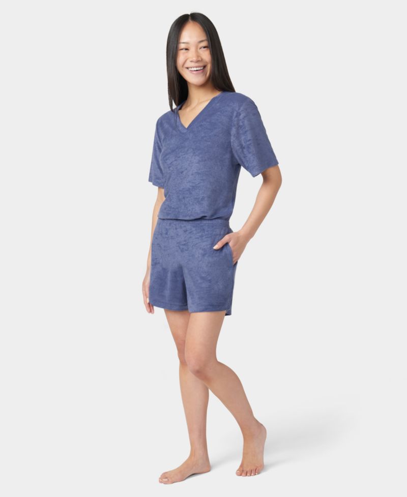 Women's French Terry Lounge Short-Sleeve T-Shirt and Boxer Shorts, 2-Piece Set