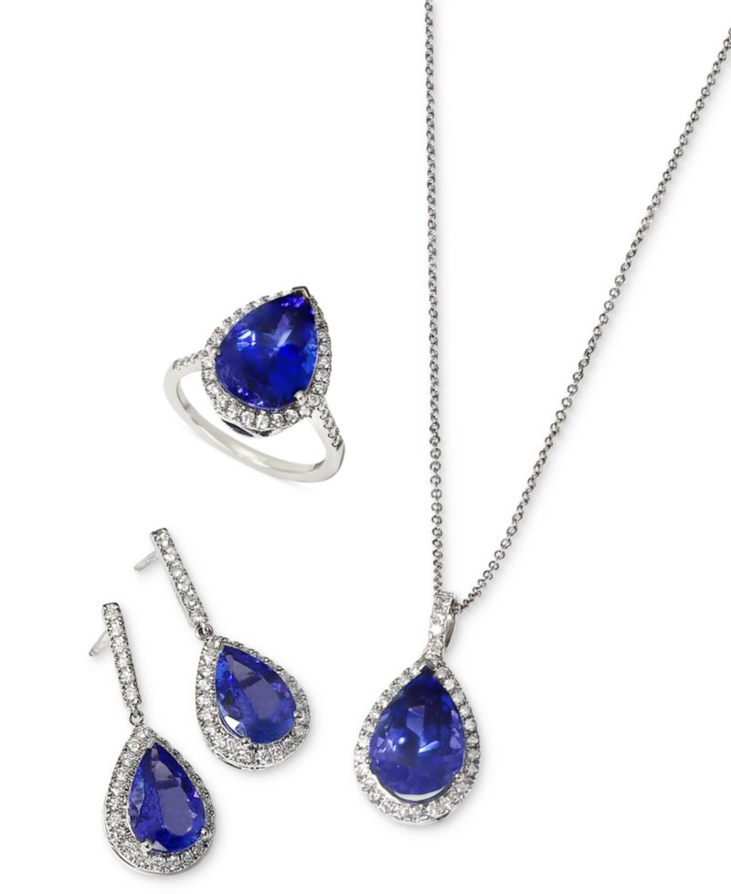 EFFY® Tanzanite (3-1/2 ct. t.w.) & Diamond (3/8 ct. t.w.) Pear Drop Earrings in 14k White Gold