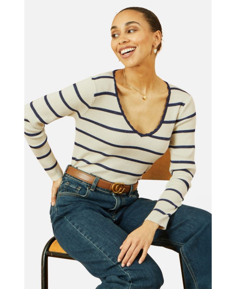 Women's Metallic Stripe Knitted Ribbed Top