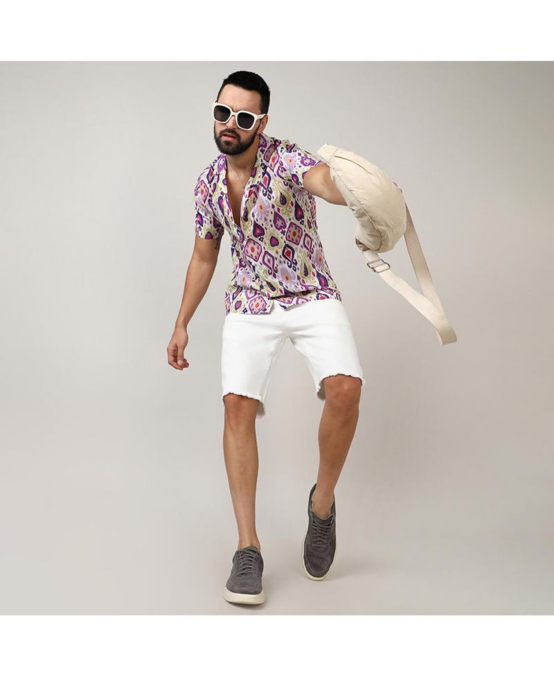 Men's Lavender & Pear Yellow Ethnic Shirt