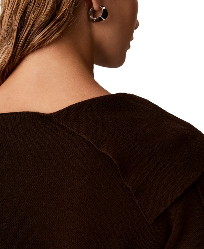 Petite Asymmetrical Drape Boat Neck Long-Sleeve Sweater