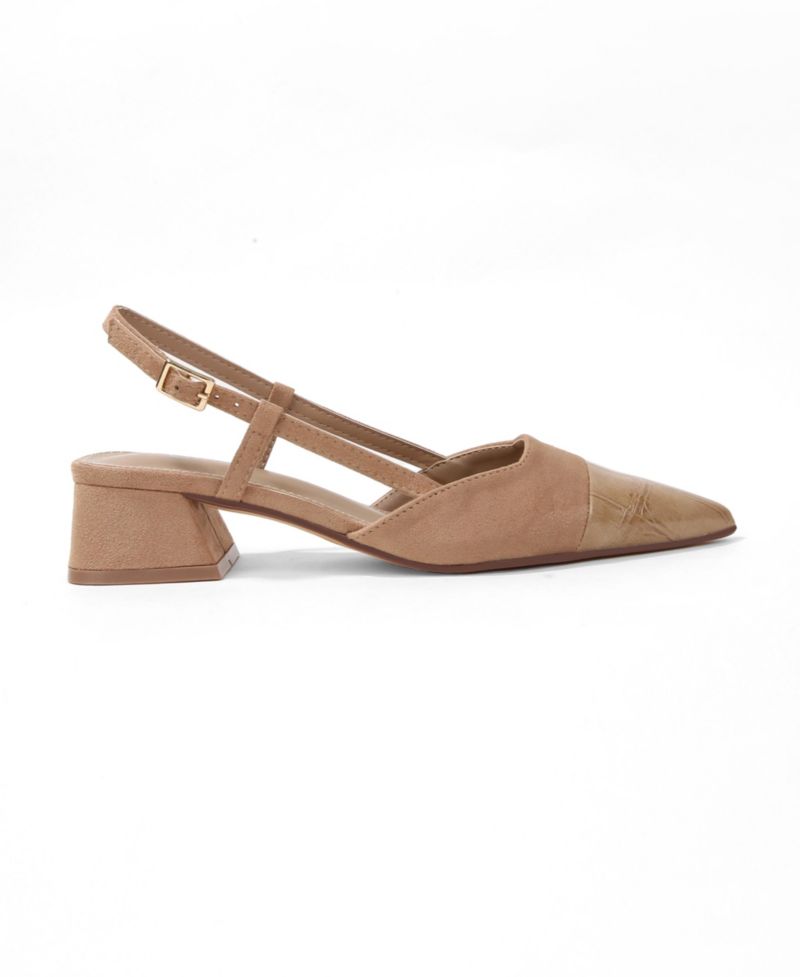Women's Fay Croco Texture Toe Cap Low Block Heel Slingback