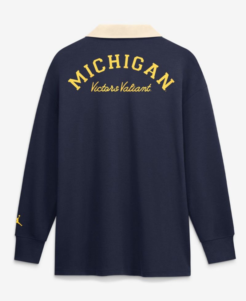 Women's Nike Navy Michigan Wolverines Oversized Essential Dri-FIT Long Sleeve V-Neck Polo Shirt