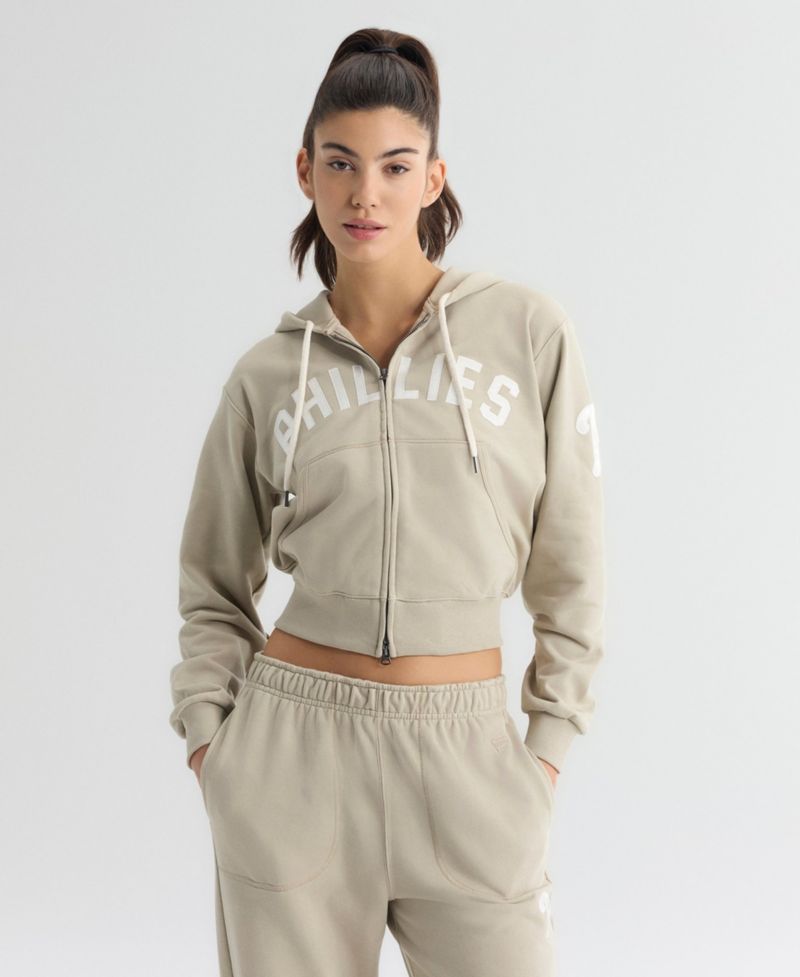 Women's Philadelphia Phillies Iconic Terry Cropped Full-Zip Hoodie