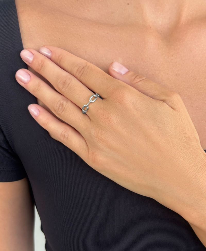 Silver-Tone Link Band Ring