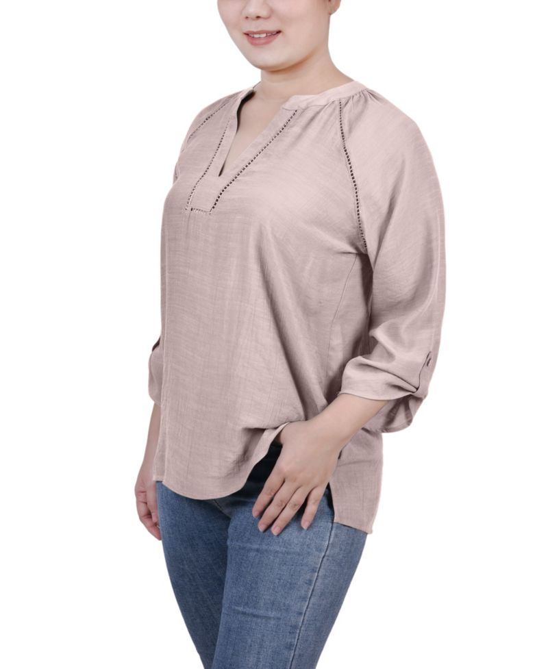 Women's Raglan Sleeve Split Neck Blouse Top