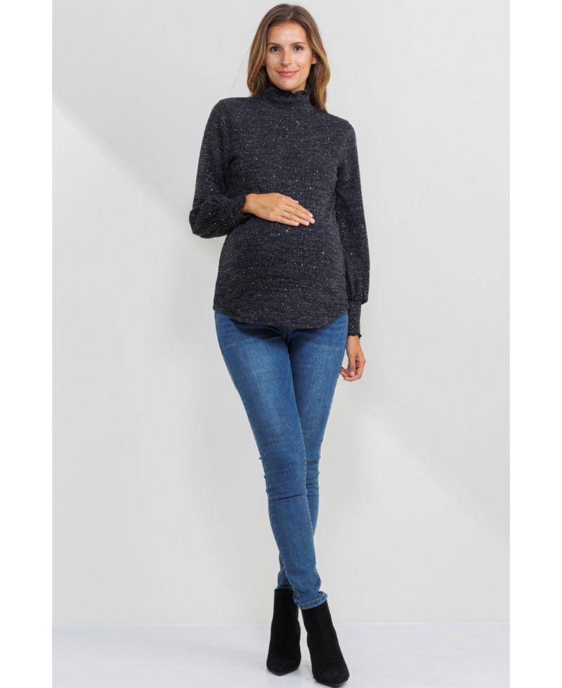 Maternity Shimmer Long Sleeve Mock Neck Top