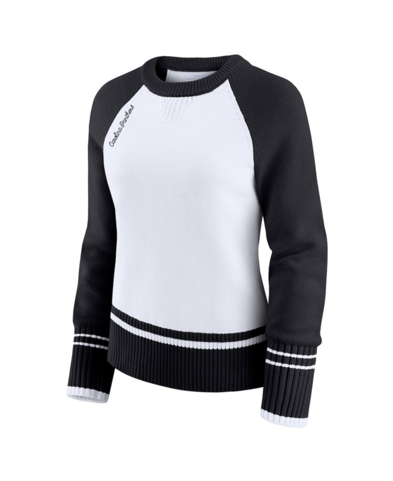 Women's White/Black Carolina Panthers Colorblock Raglan Sweater