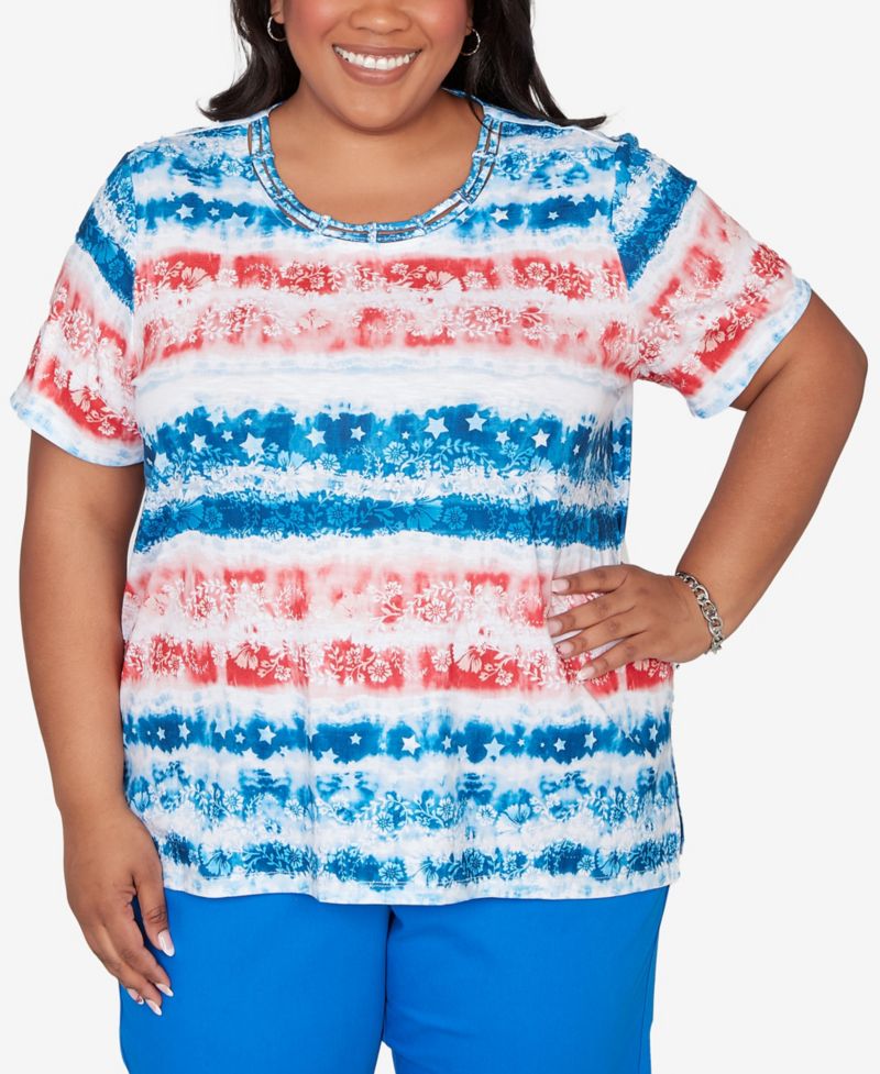 Plus Size Lady Liberty Americana Tie Dye Stripes T-Shirt