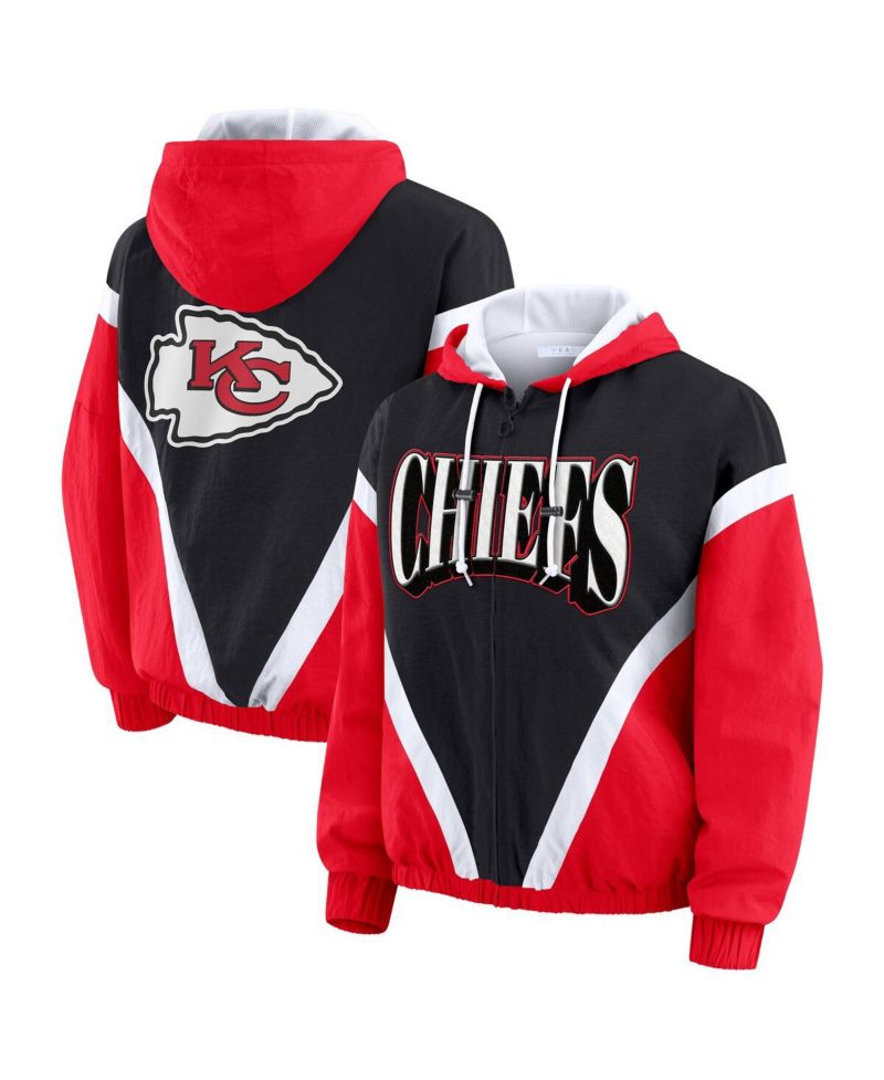 Women's Red/Black Kansas City Chiefs Plus Size Retro Crinkle Full-Zip Windbreaker Jacket