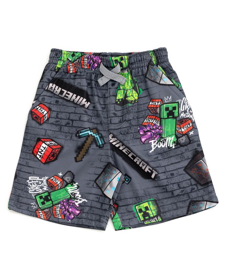 Little Boys (5-20) Creeper Skeleton Zombie Enderman Graphic T-Shirt and Mesh Shorts Outfit Set to