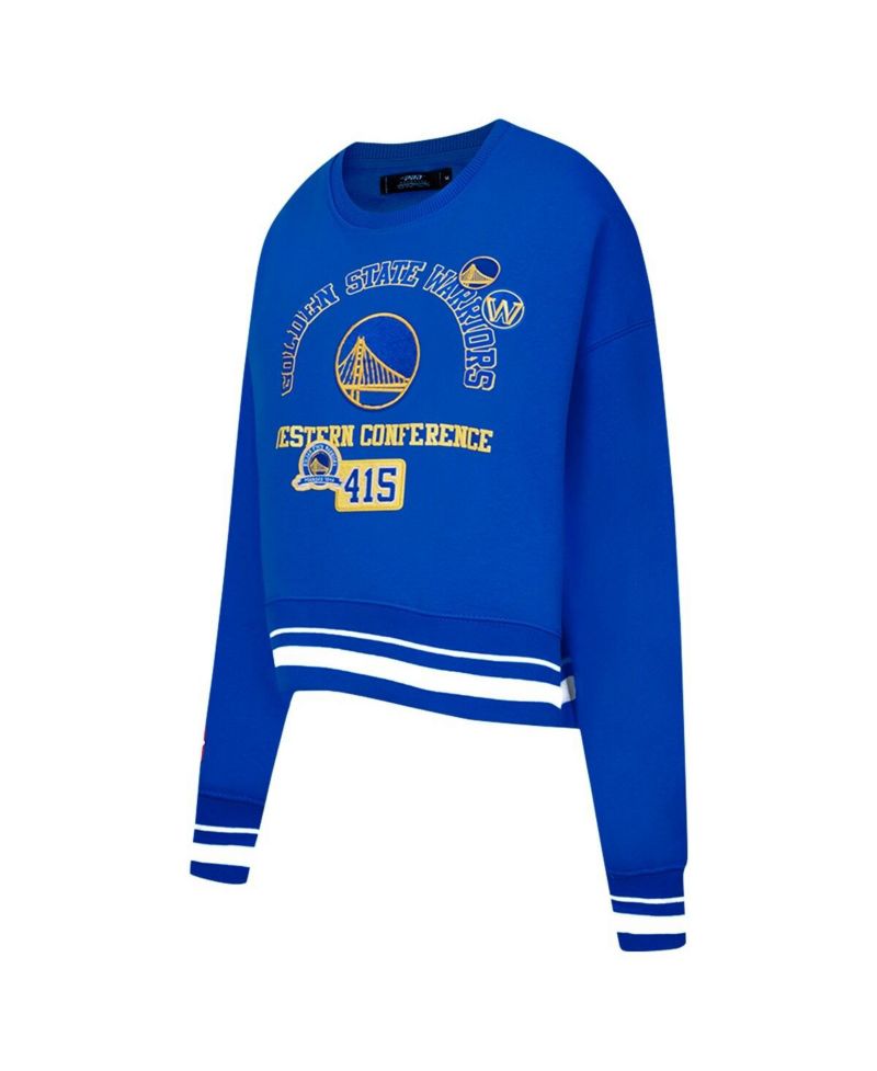 Women's Royal Golden State Warriors Area Code Cropped Pullover Sweatshirt