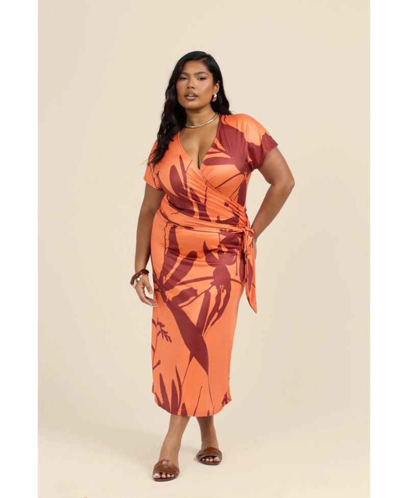 Women's Floral Wrap Jersey Midi Dress