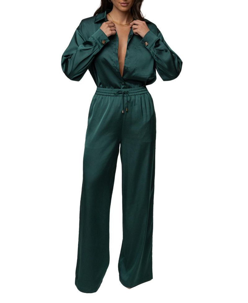 Women's Sunny Day Satin Wide-Leg Drawstring Pants