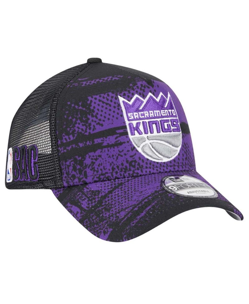Men's Black/Purple Sacramento Kings Tip Off A-Frame Trucker 9FORTY Adjustable Hat