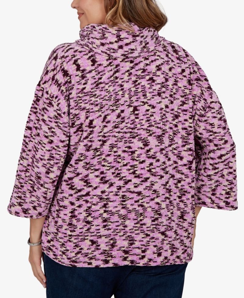 Plus Size Cowl Neck 3/4-Sleeve Spacedye Knit Top
