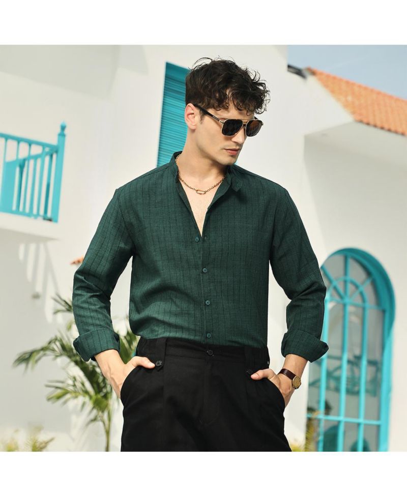Men's Emerald Green Pinstriped-Tactile Shirt