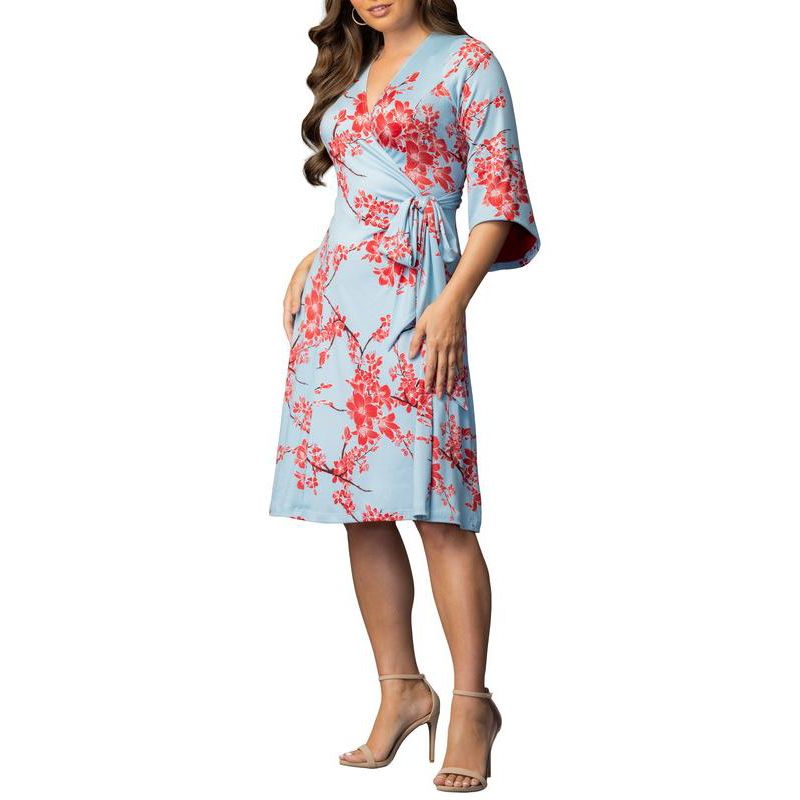 Women's Gemini Wrap Dress with Contrast Lined Sleeves