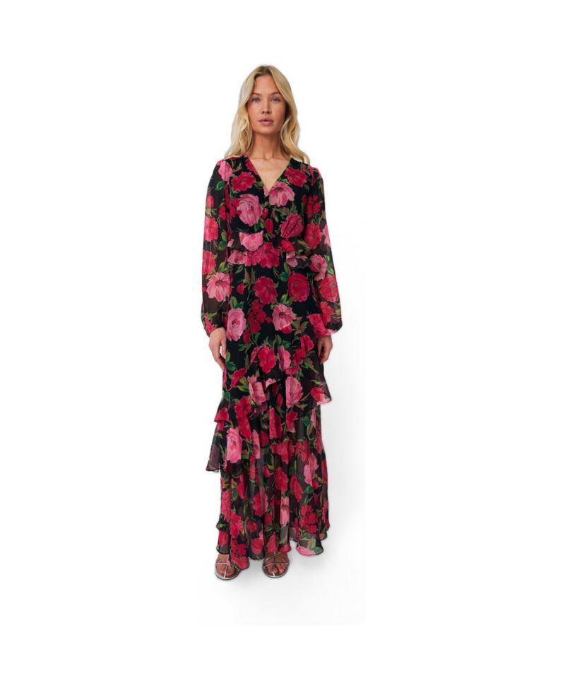 Women's Love Floral Long-Sleeve Tiered Maxi Dress