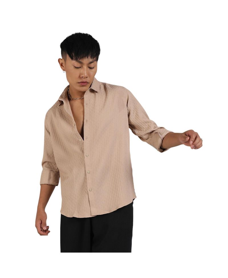 Men's Beige Textured Interweave Shirt