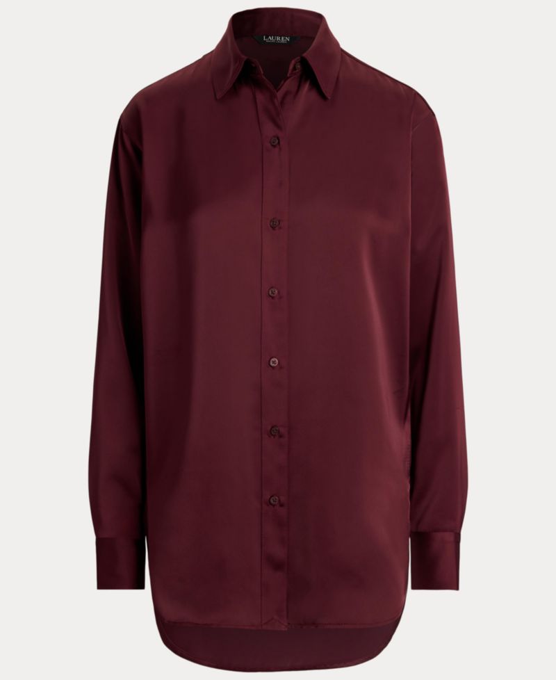 Petite Long-Sleeve Satin Blouse