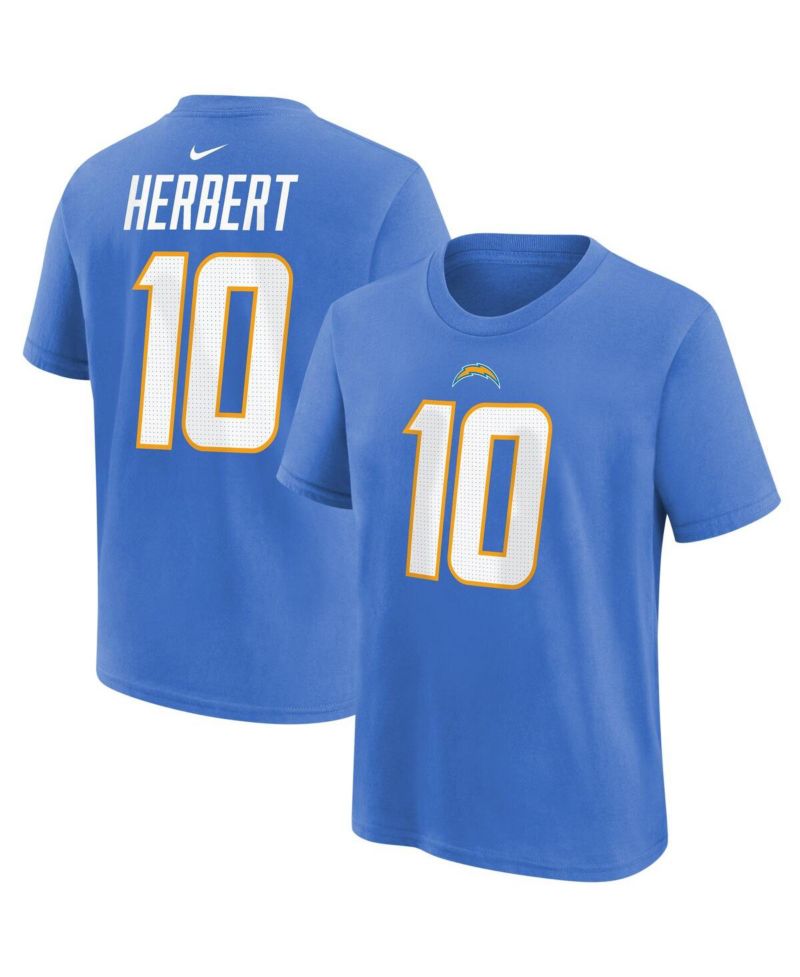 Big Boys Justin Herbert Powder Blue Los Angeles Chargers Player Name and Number T-shirt