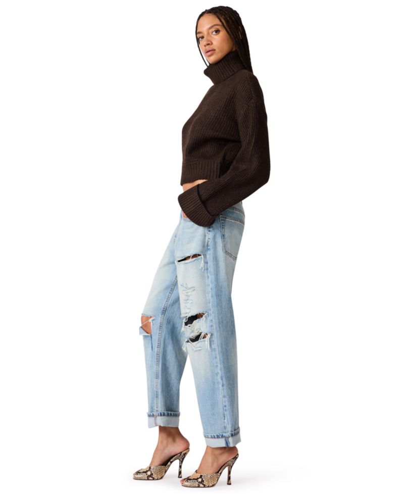 Women's Adelaide Oversized Cropped Ribbed-Knit Long-Sleeve Turtleneck Sweater
