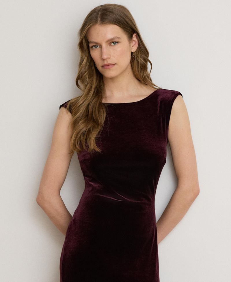Women's Velvet Boatneck V-Back Gown