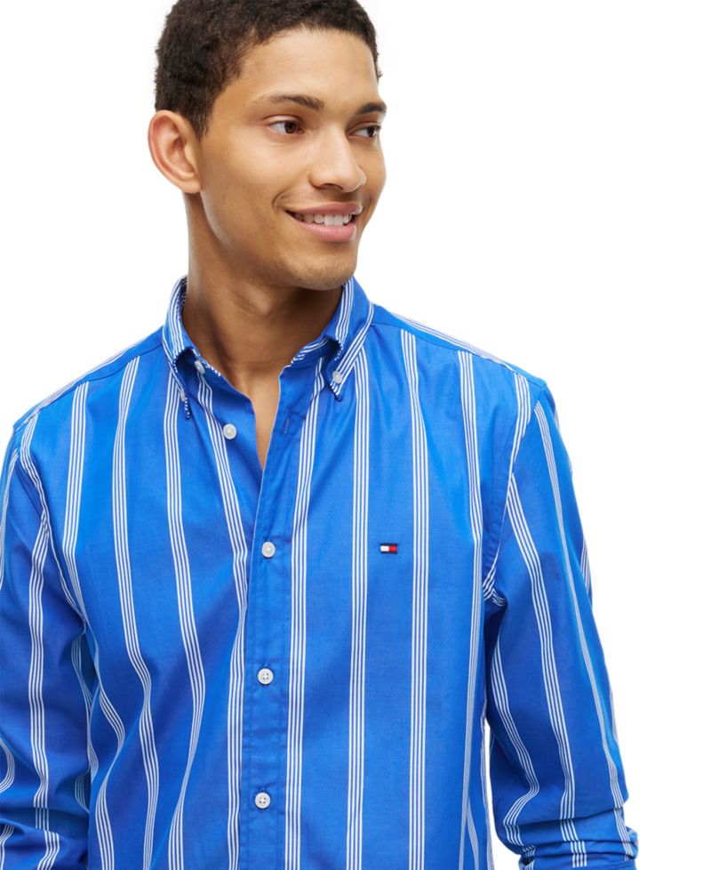 Men's Poplin Ground Stripe Relaxed-Fit Shirt